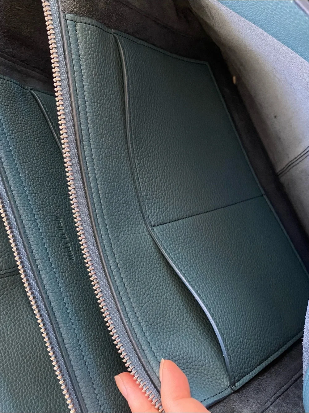 Celine Teal Blue Pebbled Leather Medium Trifold Tote